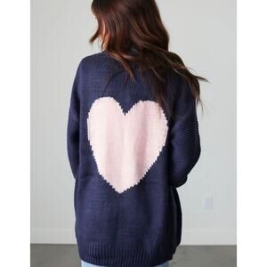 Timing Heart-Patterned Knitted Open Valentines Cardigan - Size Large